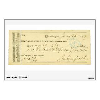 James Garfield Signed Check January 25th 1877 Room Sticker