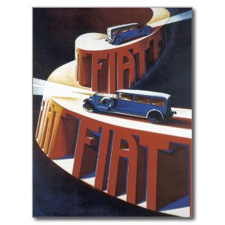 Fiat Vintage Touring Car Art Postcard