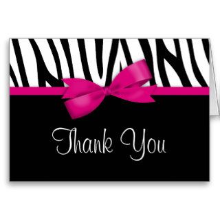 Zebra Hot Pink Bow Thank You Greeting Card
