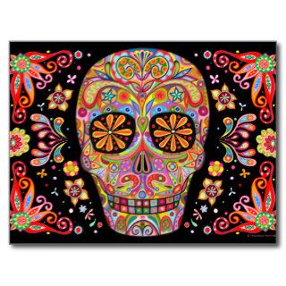 Colorful Sugar Skull Art Postcard