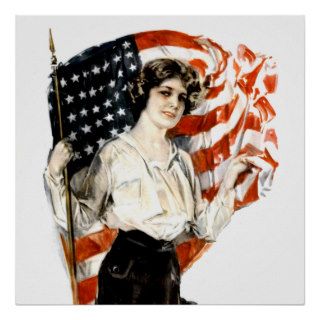 Vintage Patriotic Lady Liberty & U.S. Flag Posters