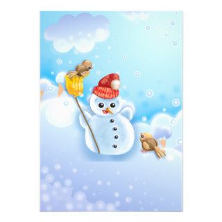 Cute Snowman with Christmas Robins Announcements