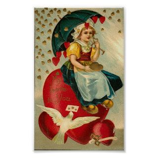 Girl with Valentine Heart Umbrella Print