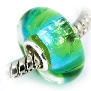 Pro Jewelry .925 Sterling Silver Glass "Green & Blue Dichroic" Charm Beads for Snake Chain Charm Bracelets Charms Jewelry