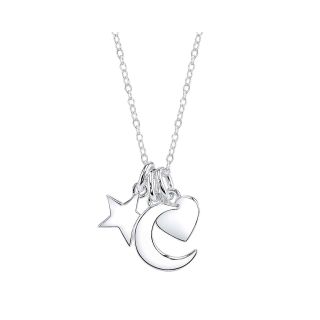 Bridge Jewelry Sterling Silver Moon, Star & Heart Charm Necklace