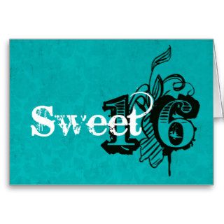 Turquoise Background Sweet 16 Birthday Card