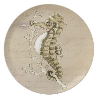 Old Fashioned Seahorse on Vintage Paper Background Dinner Plate