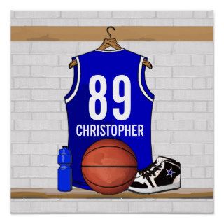 Personalized Blue Basketball Jersey Posters