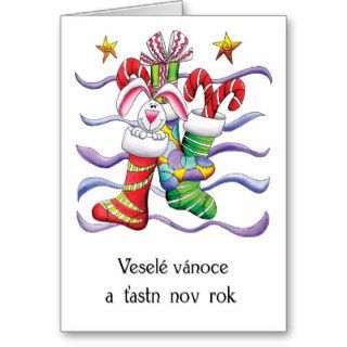 Czech   Christmas Stocking With Rabbit And Gifts   Cards