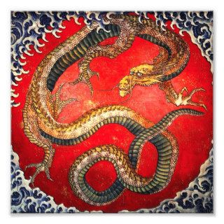 Hokusai Gold Japanese Dragon Print Photo