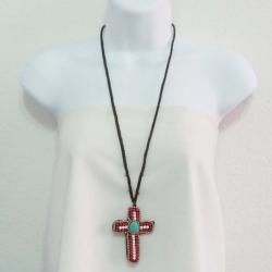 Innate Cross Mix Stone Brass Embellished Necklace (Thailand) Necklaces