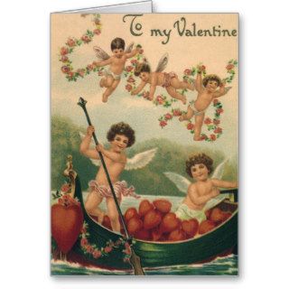 Vintage Valentine's Day, Victorian Cupids in Boat Greeting Card
