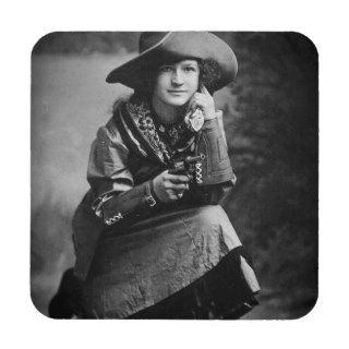 Vintage Cowgirl Posing with Her Six Shooter Beverage Coasters