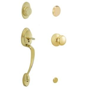 Schlage Plymouth Bright Brass Dummy Handleset with Plymouth Interior Knob F93 PLY 505 PLY 605