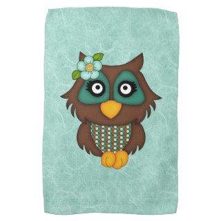 Adorable Retro Green Owls Towels