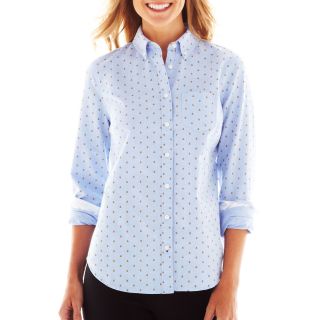 Print Button Front Long Sleeve Shirt, Blue