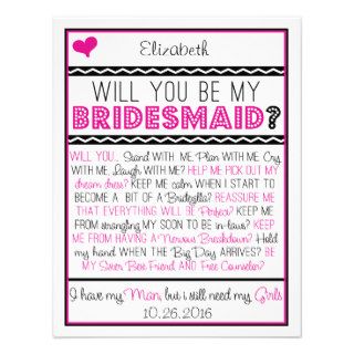Will you be my Bridesmaid? Pink/Black Collage Card