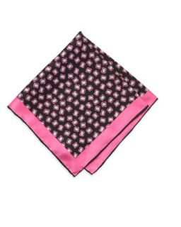 Geometric Dot Print Silk Pocket Square, Fuchsia/Black