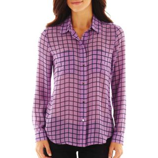 LIZ CLAIBORNE Long Sleeve Button Front Shirt, Lavender (Purple)