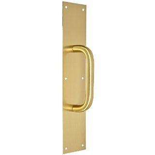 Rockwood 106 X 70B.4 Brass Pull Plate, 15" Height x 3 1/2" Width x 0.050" Thick, 6" Center to Center Handle Length, 3/4" Pull Diameter, Satin Clear Coated Finish Hardware Handles And Pulls