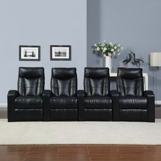 Prolounger Home Theater Black Renu Leather 4 Piece Wall Hugger Recliner Chair Set