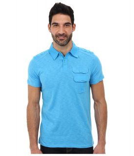 Request Scott Polo Neck Top Mens Short Sleeve Pullover (Blue)