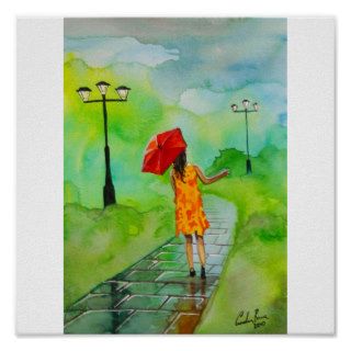 GIRL WITH A RED UMBRELLA PRINT