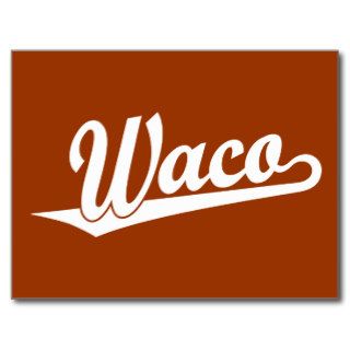 Waco script logo in white postcards
