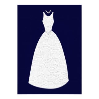 Navy Bridal Shower Vintage White Wedding Dress Invitation