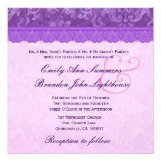 TT100 Purple with Lace Damask Wedding Invite