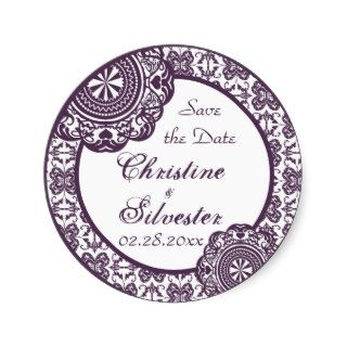 Arabesque Purple Lace, save the date Stickers