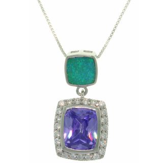CGC Sterling Silver Purple Cubic Zirconia and Created Blue Opal Necklace Carolina Glamour Collection Gemstone Necklaces