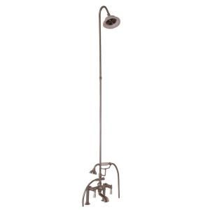 Barclay Products 3 Handle Claw Foot Tub Faucet with Riser, Hand Shower and Showerhead in Brushed Nickel 4062 PL BN