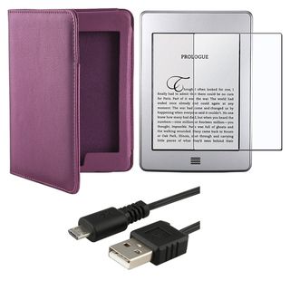 Purple Leather Case/ LCD Protector/ USB Cable for  Kindle Touch BasAcc e Book Reader Accessories