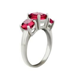 10k Gold Round Synthetic Ruby 3 stone Ring Gemstone Rings