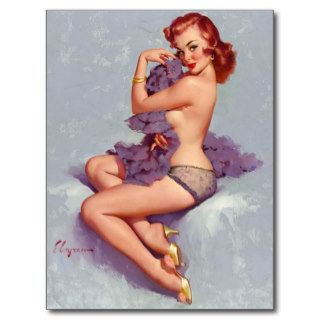 Vintage Pinup Girl Retro Pin Up Feather Boa Postcard
