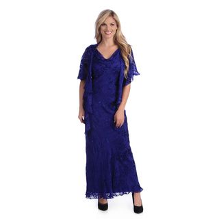 Alex Evenings Women's Cobalt Silk Blend Burnout Sleeveless Gown Alex Evenings Evening & Formal Dresses