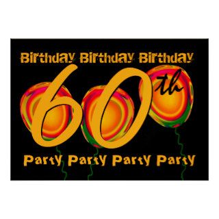 60th Birthday Party Balloons Gold Metallic Custom Invites