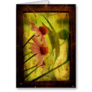 Antiqued Cone Flowers Framed   Birthday Greeting Cards