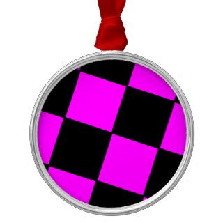 Pink Black Checker Pattern Titled Checkered Neon Christmas Tree Ornaments