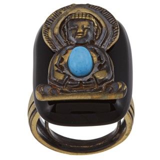 Cam & Zooey Goldplated Simulated Onyx and Turquoise Buddha Ring Cam & Zooey Gemstone Rings
