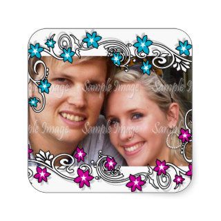 Engagement pink blue white photo square sticker