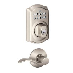 Schlage Camelot Satin Nickel Keypad Combo Pack with Accent Lever FBE365 V CAM 619 ACC