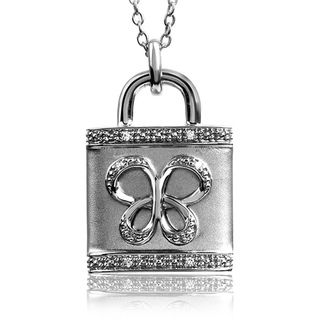 Silver Diamond Accent Butterfly Padlock Necklace Diamond Necklaces