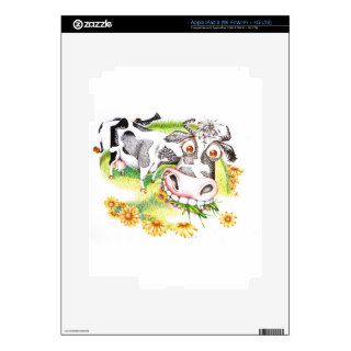 Astonished cartoon cow grazing on flowers decal for iPad 3