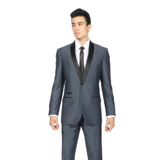 Zonettie Men's Slim Fit Navy/ Blue Shawl Collar Tuxedo Suit Ferrecci Tuxedos