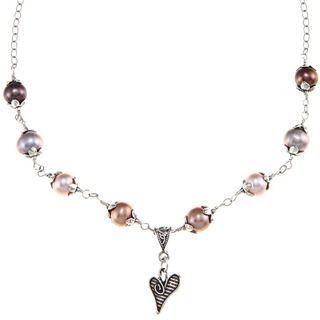 Charming Life Sterling Silver FW Pearl and Heart Charm Necklace Charming Life Pearl Necklaces