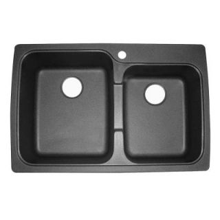 Astracast Offset Dual Mount Granite 33x22x8 1 Hole Double Bowl Kitchen Sink in Metallic Black AS US20RZUSSK