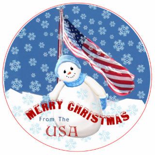 Patriotic Snowman Christmas Ornament with American Photo Cutouts