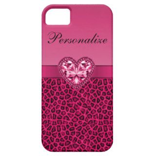 Hot Pink Leopard Print & Bling Heart iPhone 5 Case